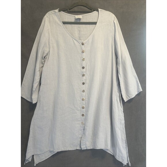 Click By Color Me Cotton 100% Linen Tunic Top Size L Gray Asymmetric Lagenlook - Picture 1 of 8